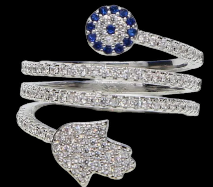 Iced Out Spiral Evil Eye Ring