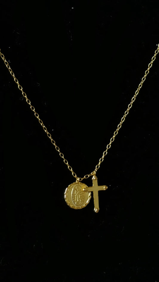 Mini Mary and Cross Necklace