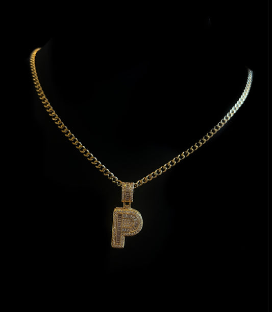 Iced Out Baguette Initial Necklace